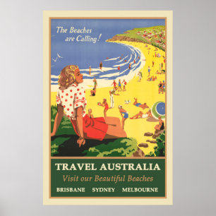 Poster Viagem Austrália Beaches Vintage
