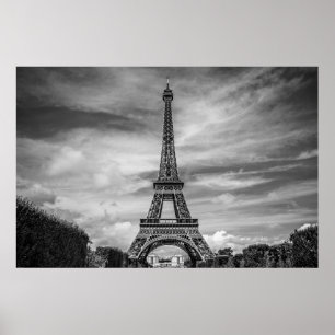 Pôster Viagem Black White Eiffel Tower Paris Europa