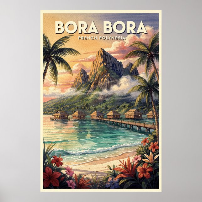 Poster Viagem Clássica para Bora Bora (Frente)