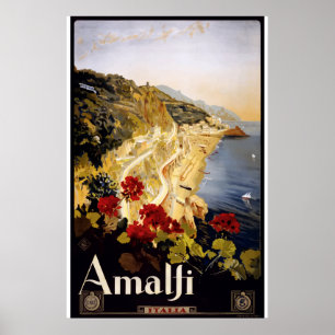 Poster Viagem cor-de-rosa da cidade de Amalfi Italia do