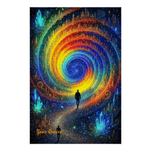 Pôster Viagem Cósmica Luz Arco-íris Galáxia Surreal