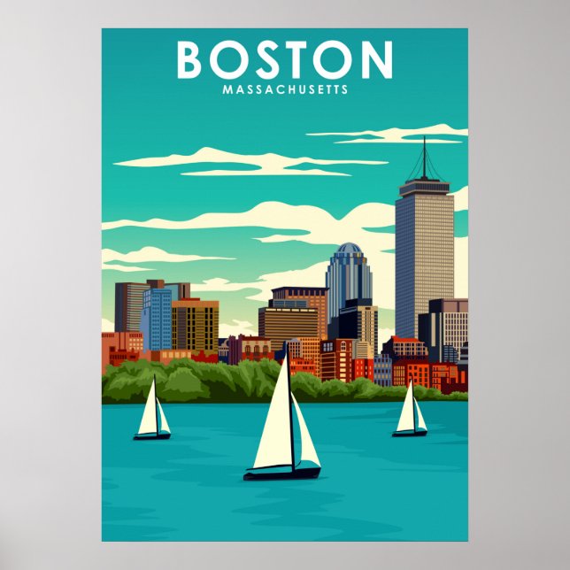 Poster Viagem da cidade de Boston Massachusetts (Frente)