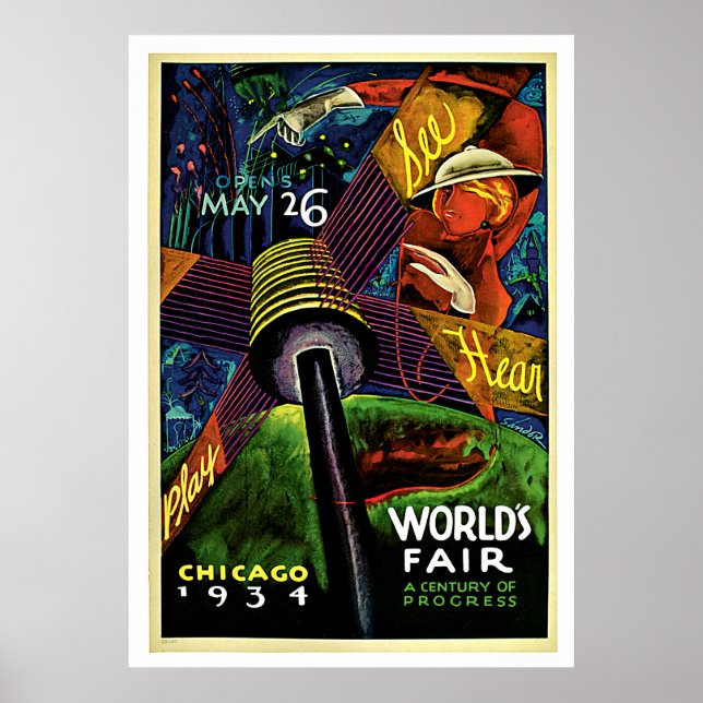 Poster Viagem da Feira Mundial de Chicago, 1934 (Frente)