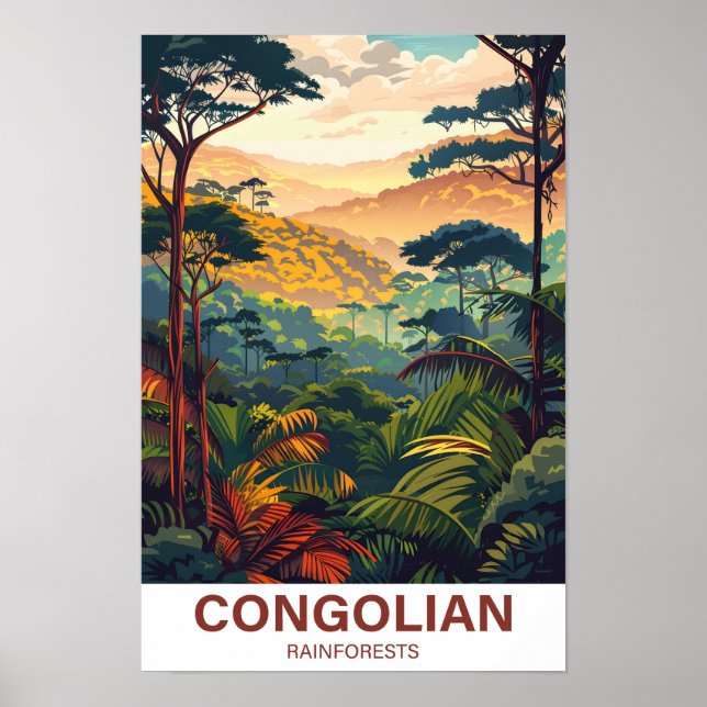Poster Viagem da Ilustração da Floresta Tropical Congoles (Frente)