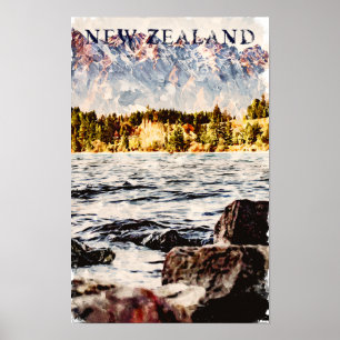 Poster Viagem da Nova Zelândia Nature Wildlife