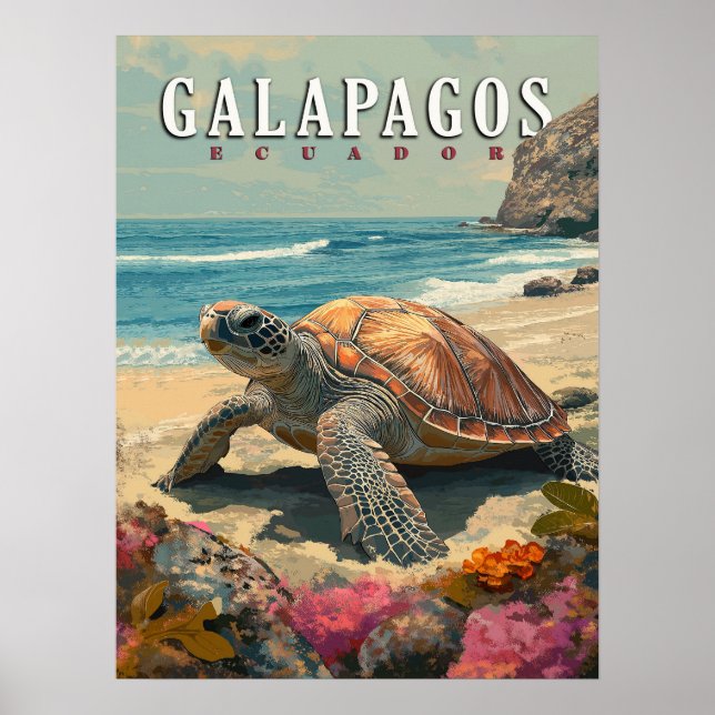 Poster Viagem da Tortura Gigante das Ilhas Galápagos (Frente)