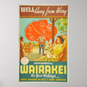 Pôster Viagem da Vintage Wairakei Nova Zelândia