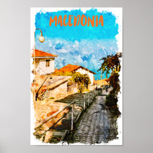 Poster Viagem de Aquarela dos Balcãs da Macedônia