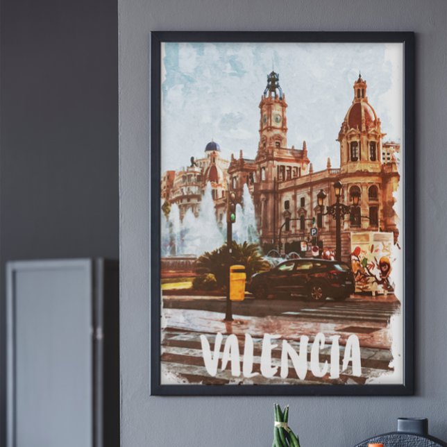 Poster Viagem de arquitetura de Espanha Valencia (Valencia Spain Vintage Travel Poster)