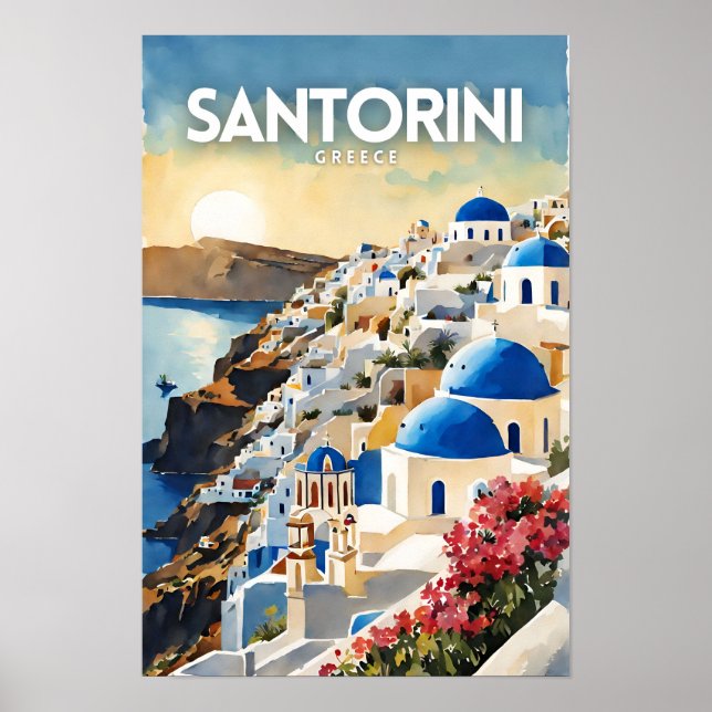 Poster Viagem de-arte da Grécia Santorini (Frente)