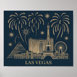Poster Viagem de Arte Dourada do Skyline em Las Vegas