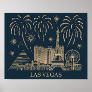 Poster Viagem de Arte Dourada do Skyline em Las Vegas