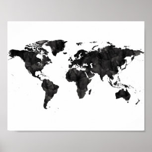 Poster Viagem de Arte Grunge do Mapa Mundial de Água Neg