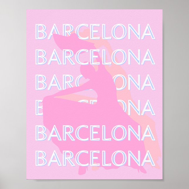 Poster Viagem de Barcelona, Espanha, Pastel, rosa (Frente)