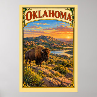Poster Viagem de Bisonte das Montanhas Wichita Oklahoma V