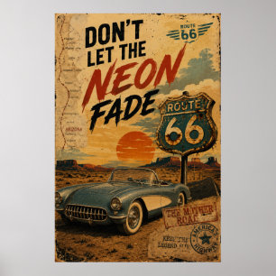 Poster Viagem de Carro Clássico pela Rota 66 Vintage no A