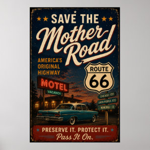 Poster Viagem de Carro Clássico pelo Motel Vintage da Rot