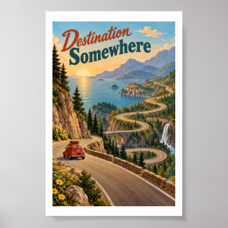 Poster Viagem de carro pela estrada da montanha destino e
