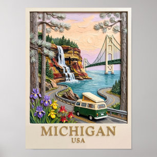 Poster Viagem de carro pelo Michigan EUA Pictured Rocks V