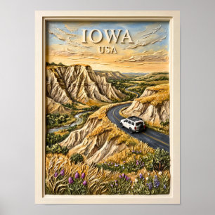 Poster Viagem de Carro Vintage pelas Colinas de Loess em 