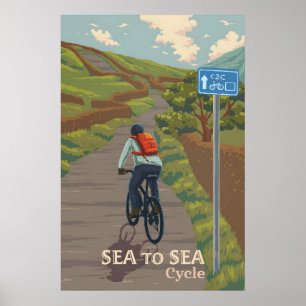 Poster Viagem de Ciclismo de Mar a Mar C2C de Costa a Cos