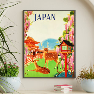 Poster Viagem de Deers do Japão com Estilo Retroativo
