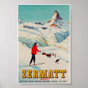 Poster Viagem de Esqui de Suiça Retroativo da  Zermatt