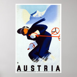 Poster Viagem de Esqui Vintage Austria