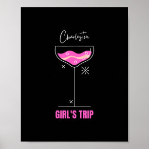 Poster Viagem de Garotas Praia Bebida Charleston Carolina