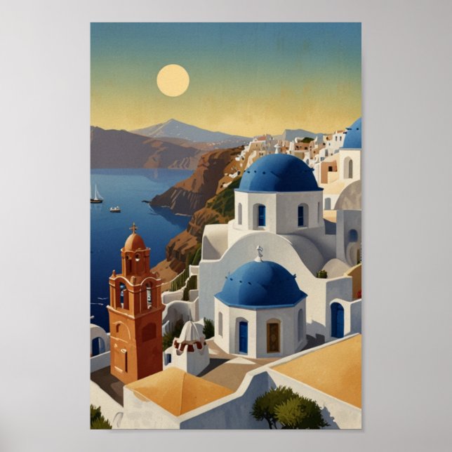 Poster Viagem de Grécia Santorini (Frente)