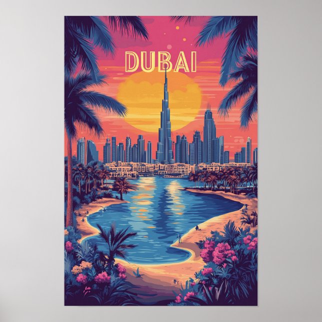 Poster Viagem de Ilustração de Arte de Dubai nos Emirados (Frente)