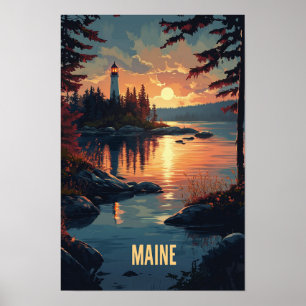 Poster Viagem de Ilustração de Arte do Maine USA