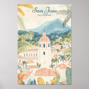 Poster Viagem de Ilustração de Gouache em San Jose Califo