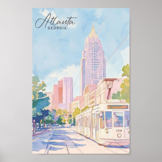 Poster Viagem de Ilustração de Pintura de Gouache Atlanta (Frente)