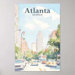 Poster Viagem de Ilustração de Pintura de Gouache Atlanta