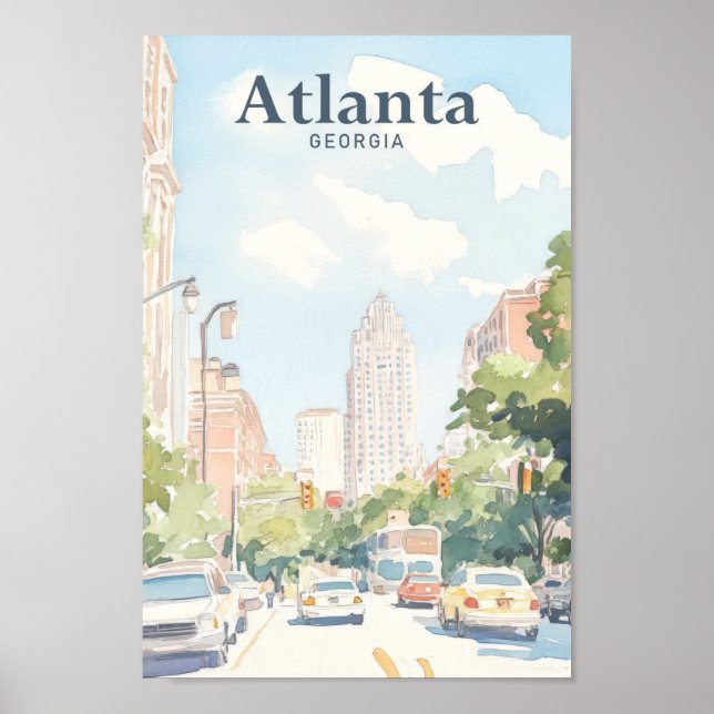 Poster Viagem de Ilustração de Pintura de Gouache Atlanta (Frente)