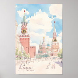 Poster Viagem de Ilustração de Pintura em Gouache, Rússia