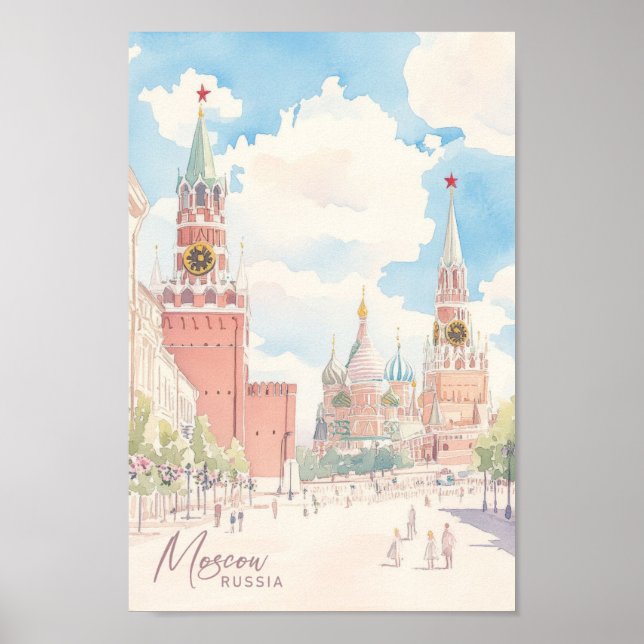Poster Viagem de Ilustração de Pintura em Gouache, Rússia (Frente)