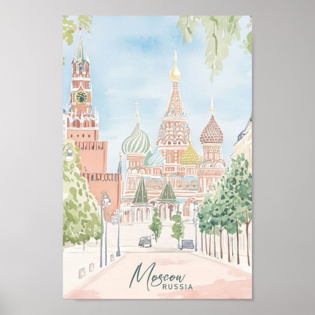Poster Viagem de Ilustração de Pintura em Gouache, Rússia (Frente)