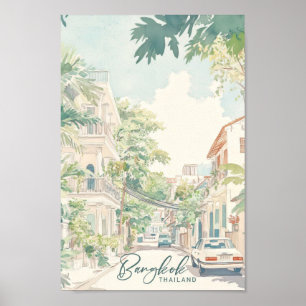 Poster Viagem de Ilustração de Pintura em Gouache, Tailân