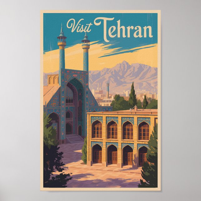 Poster Viagem de Ilustração do Palácio Golestan do Teerão (Frente)