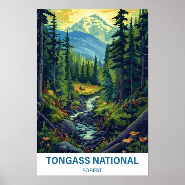 Poster Viagem de Ilustração Florestal Nacional de Tongass (Frente)