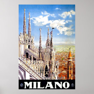 Poster Viagem de Impressão único do Vintage Milano