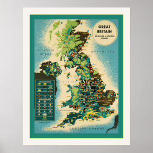 Poster Viagem de Ingleses do vintage do ~ de Grâ Bretanh