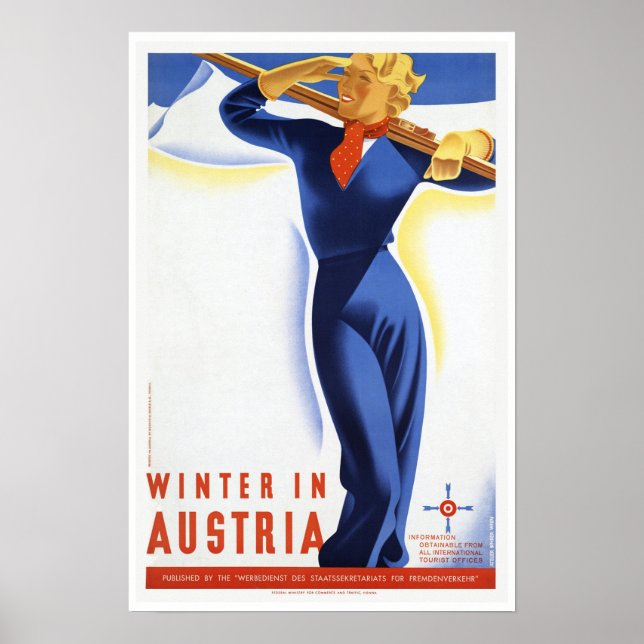 Poster Viagem de inverno na Áustria Esportes de Esqui (Frente)