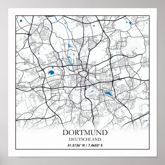 Poster Viagem de Mapa de Cidade de Alemanha Dortmund (Frente)