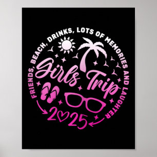 Poster Viagem de Meninas 2025 Amigas Praia Bebidas Muitas