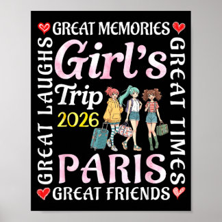 Poster Viagem de Meninas 2026 Paris Ótimas Amigas Férias 
