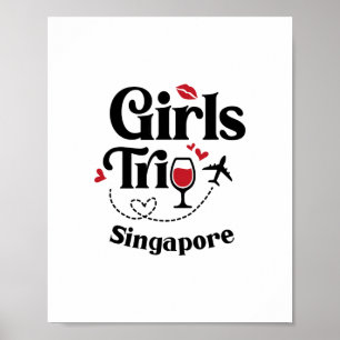 Poster Viagem de meninas de vinho fofo Singapura Férias d