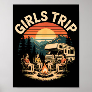Poster Viagem de meninas rv acampamento trailer amigos jo